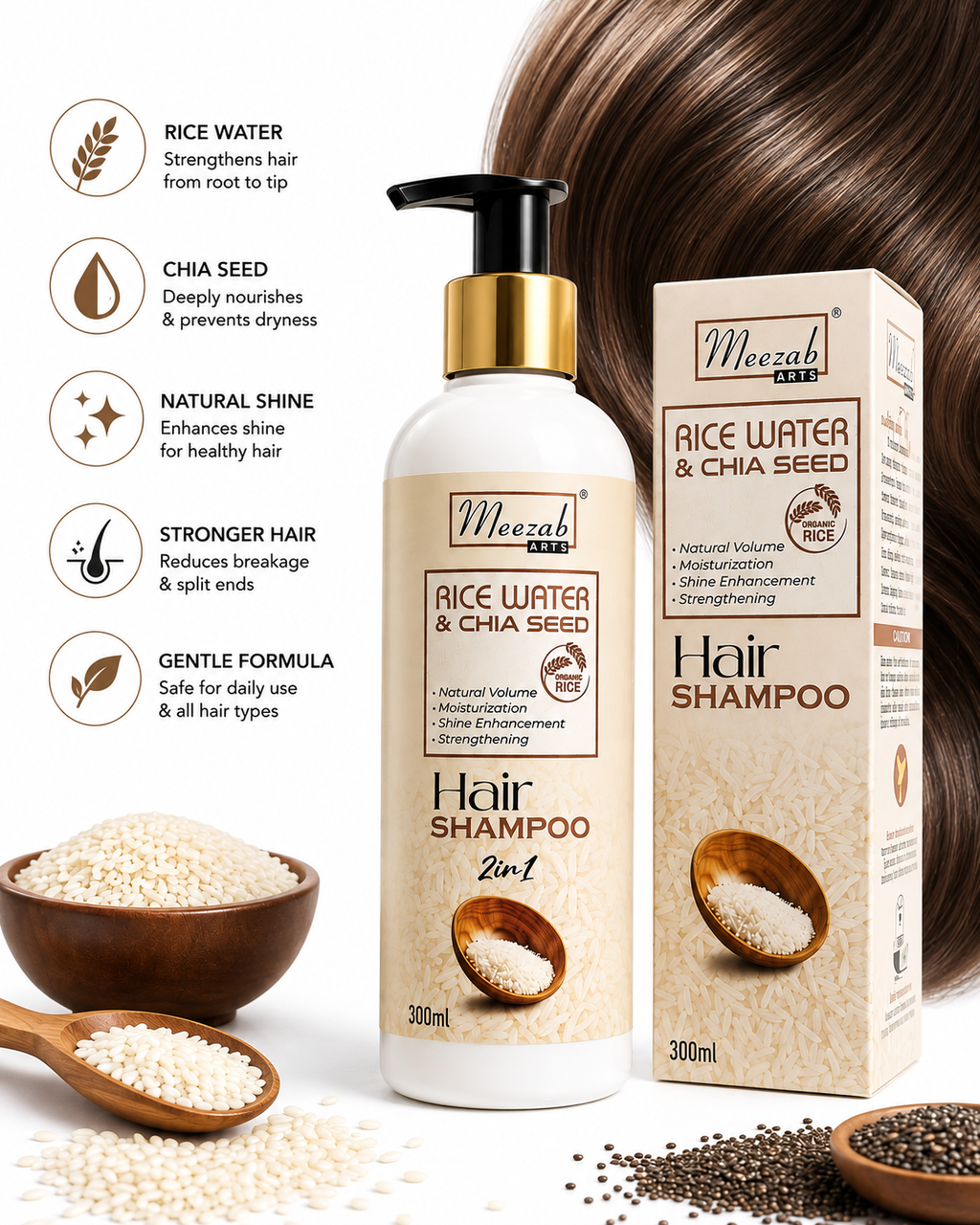 •Meezab rice water & chia seeds shampoo•